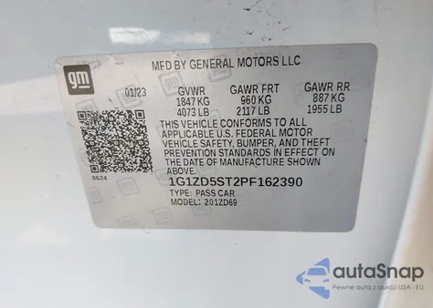 2023 Chevrolet Malibu Fwd 1Lt z USA, uszkodzony, nr VIN 1G1ZD5ST2PF162390